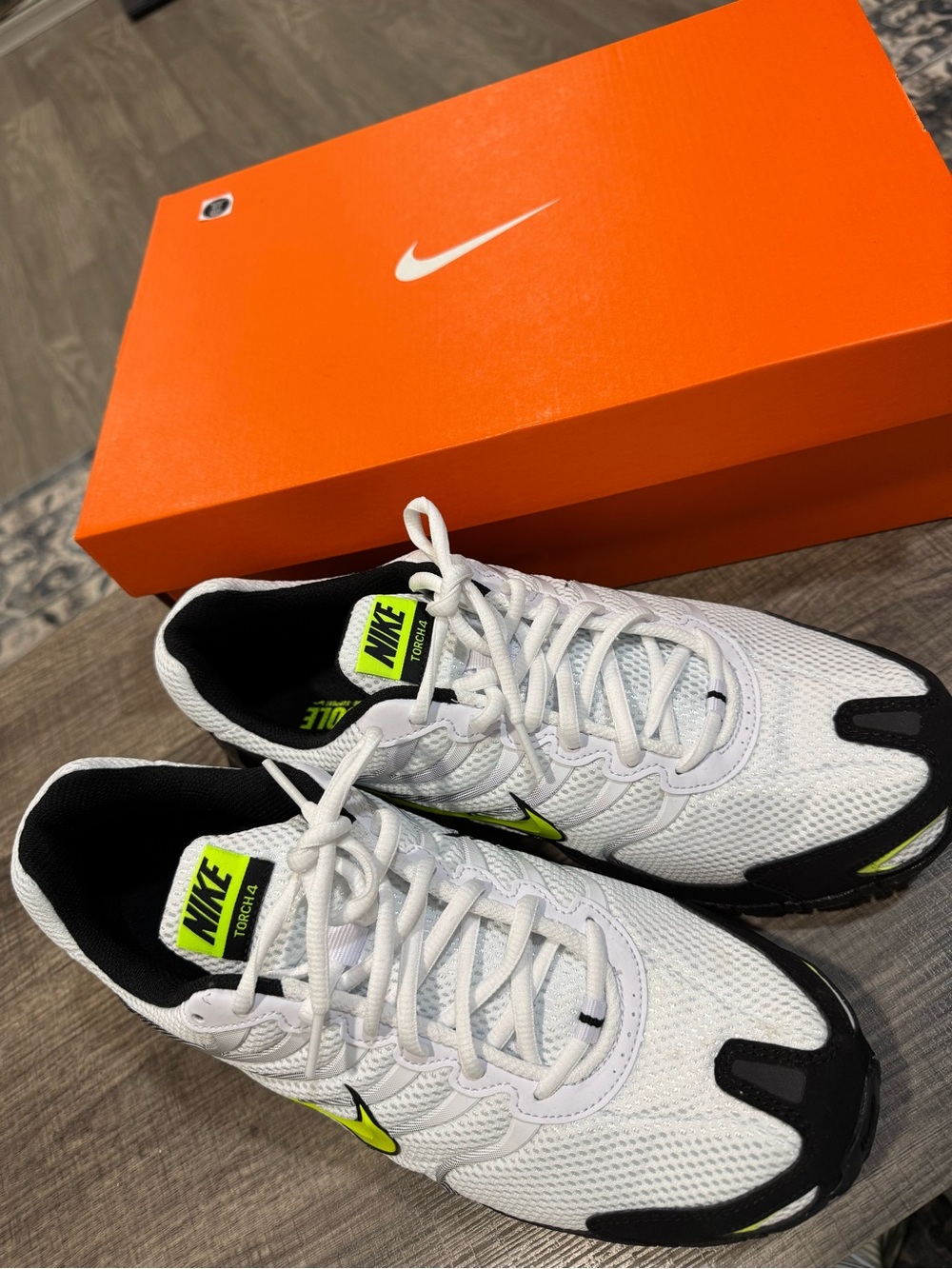 Nike White Running Sneakers with Black and Neon Yellow Details - Brand New